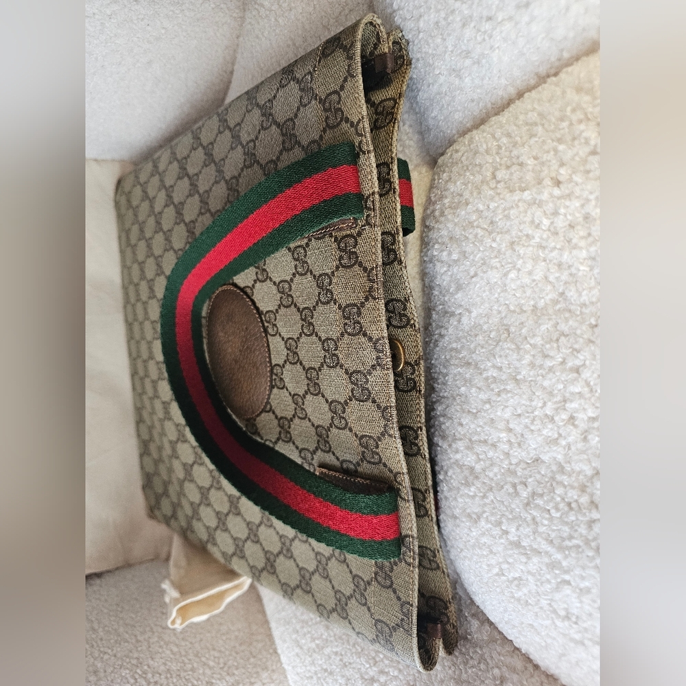 Gucci Beige and Brown Tote Bag with Red and Green Straps GUC - Picture 5 of 16